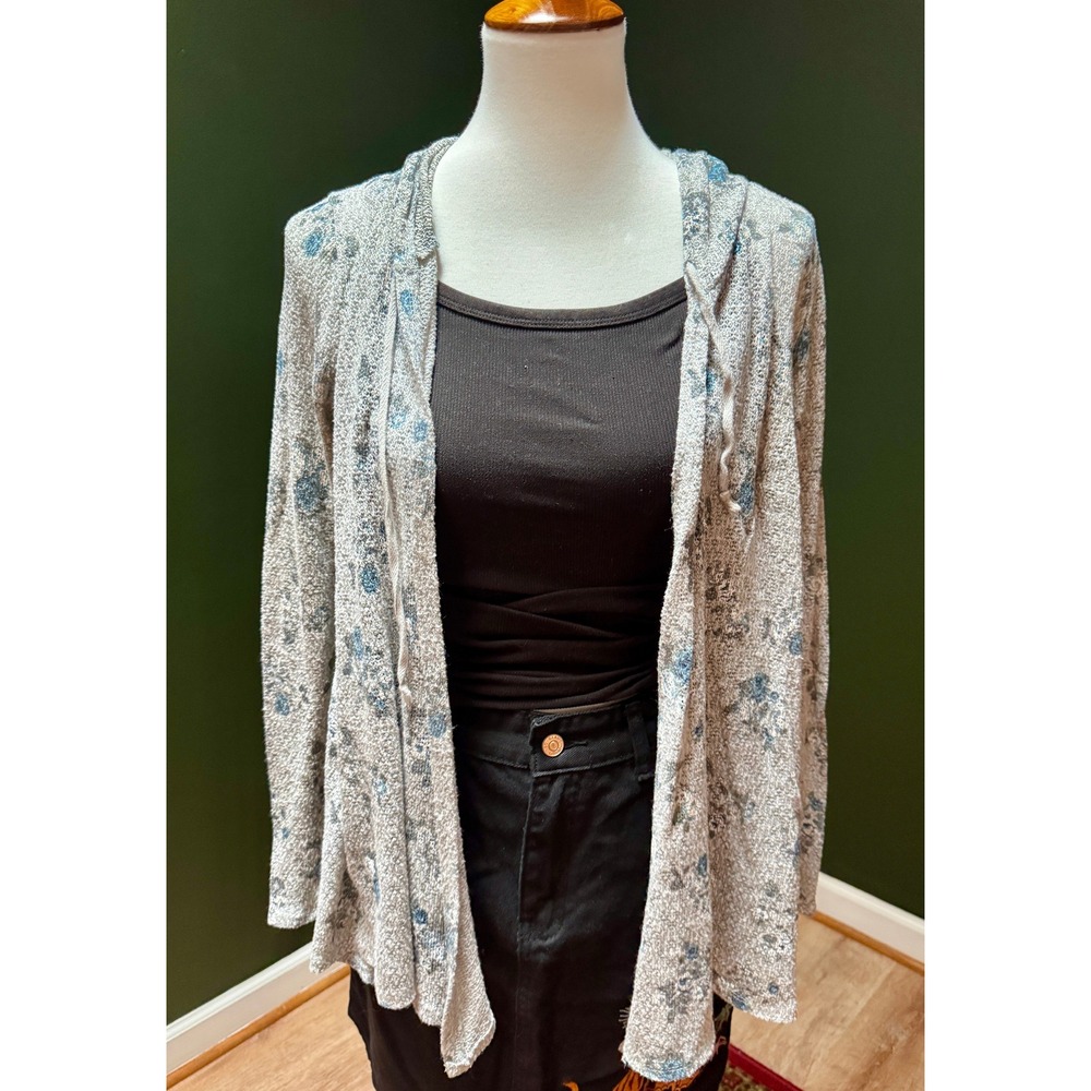 Freshman‎ Floral Hooded Open Front Lightweight Knit Sweater Size M